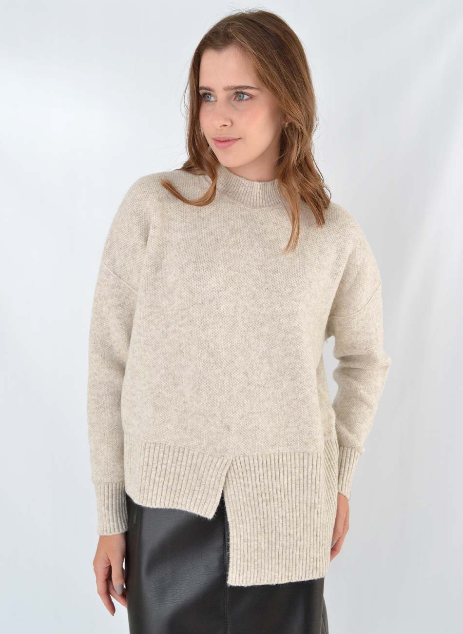 Blusa Tricot Assimtrica Bege Biamar  - Foto 1