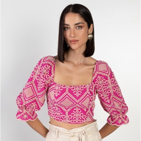 Top Cropped Preto Flor de Lis